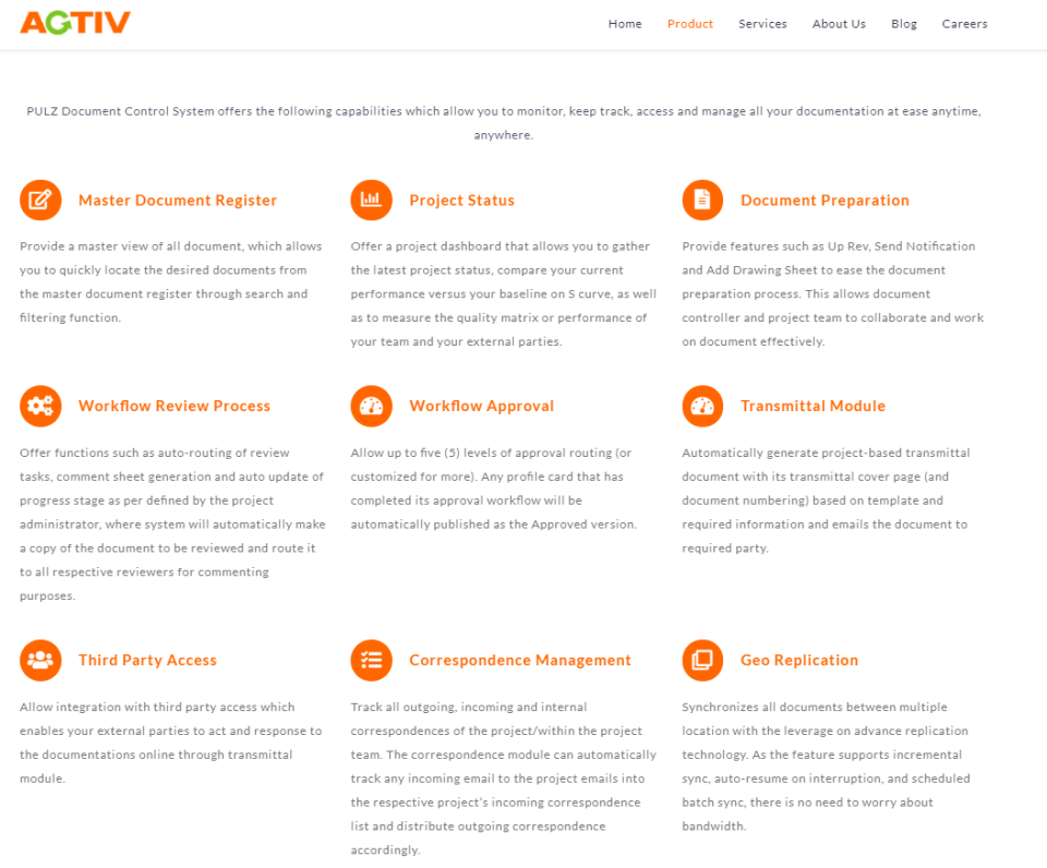 screenshot of PULZ Document Control System